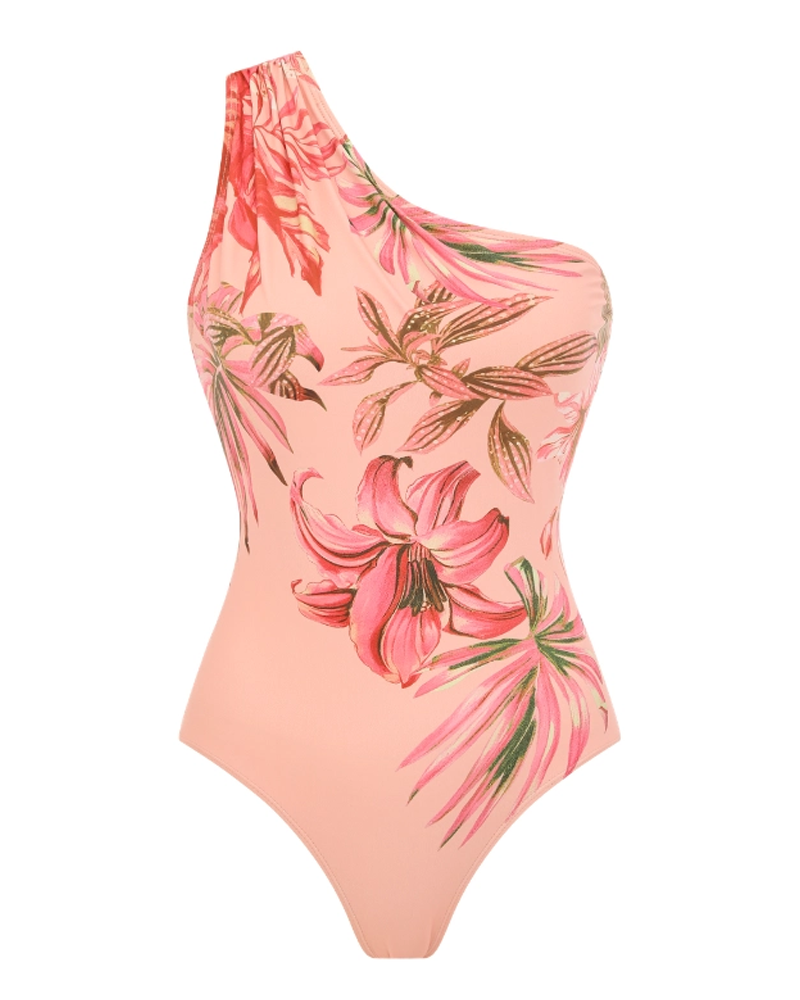 Conjunto de Baño Sexy con Estampado de Lirio Rosa