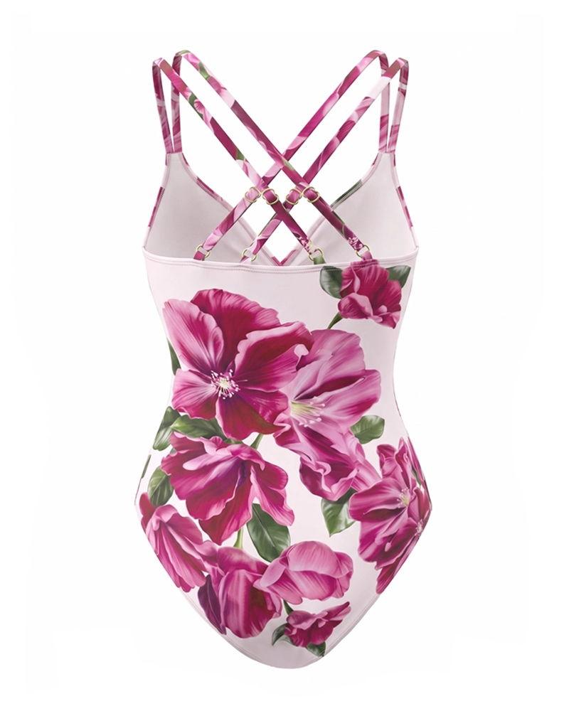 Elegante Conjunto de Traje de Baño Floral en Rosa