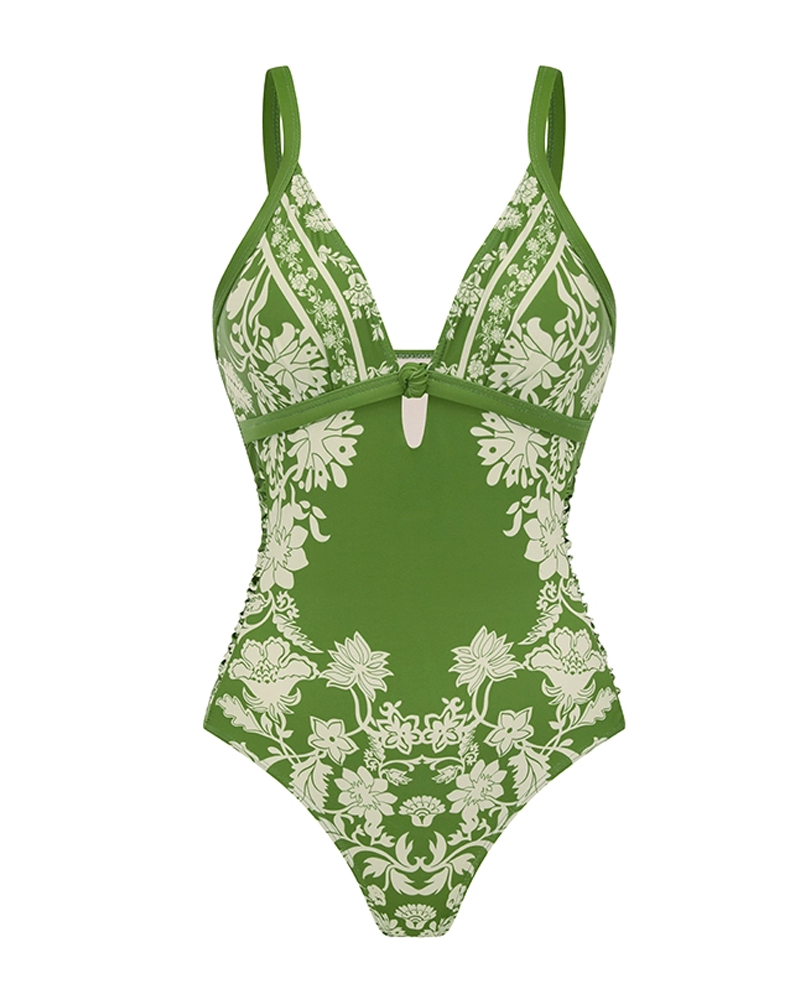 Conjunto de Baño Retro Verde con Volantes en Forma de V