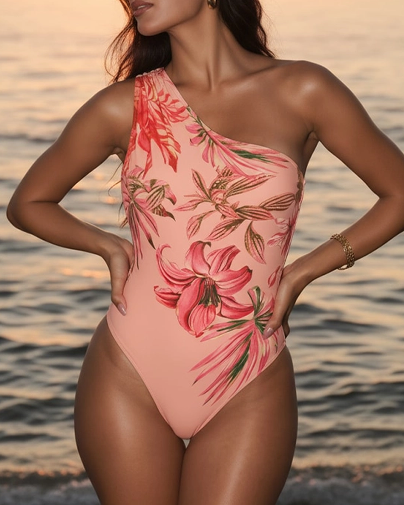 Conjunto de Baño Sexy con Estampado de Lirio Rosa