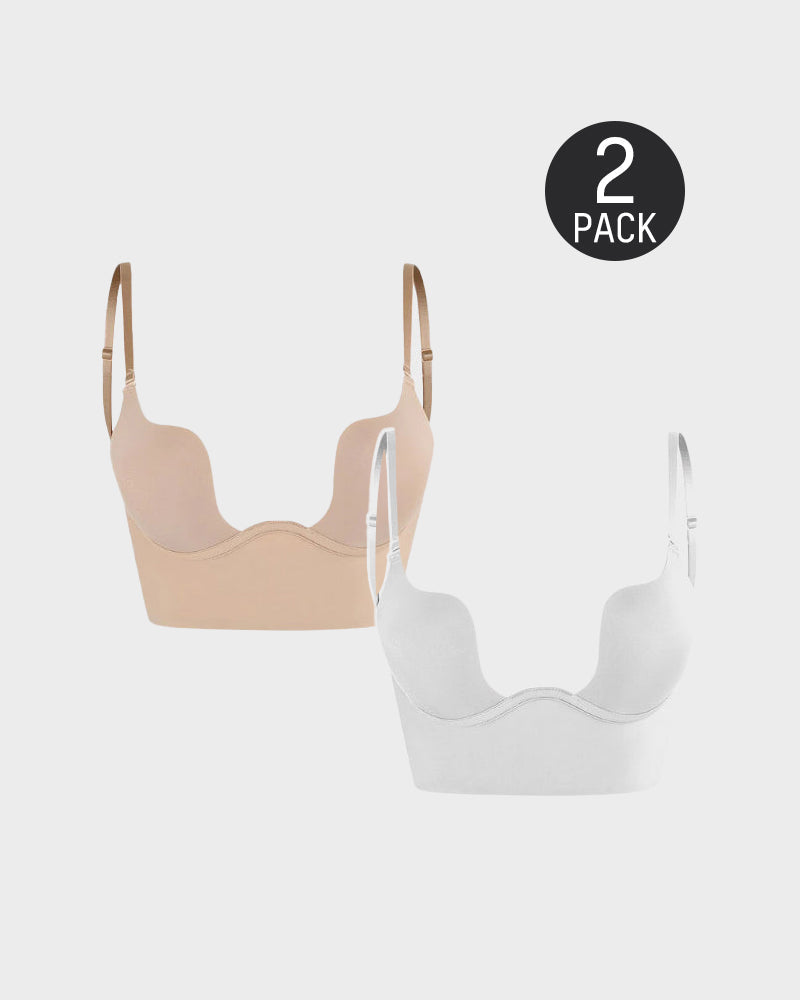 [Pack de 2] Sujetador de Espalda Baja con Escote Discreto - Beige y Blanco