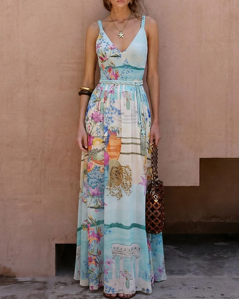 Elegante Conjunto de Traje de Baño con Escote en V y Estampado