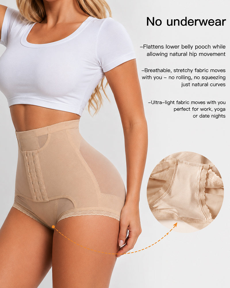 Panties Moldeadores Sin Costuras de Control Abdomen con Cierre de Gancho y Ojo de Cintura Alta