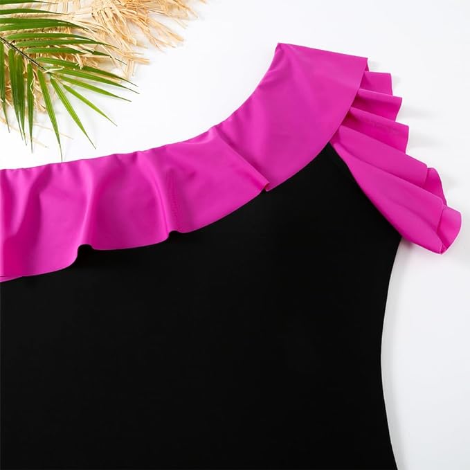 Floralshe® Bañador de Una Pieza para Mujeres con Falda Sarong y Cubierta de Playa Retro con Estampado Floral