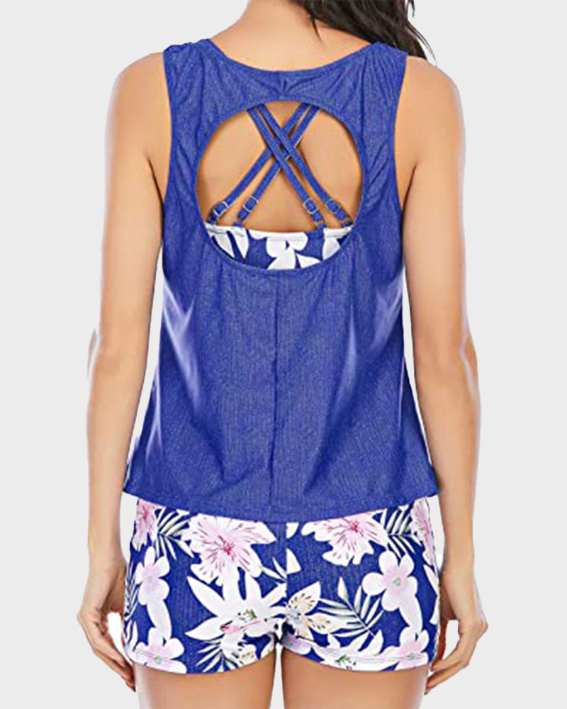 Conjunto de 3 Piezas de Tankini Deportivo con Cobertura Total