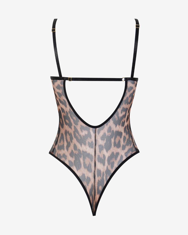 Body Sexy de Malla con Estampado de Leopardo para Damas
