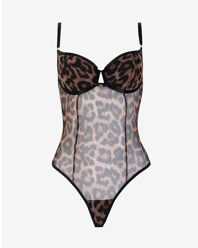 Body Sexy de Malla con Estampado de Leopardo para Damas