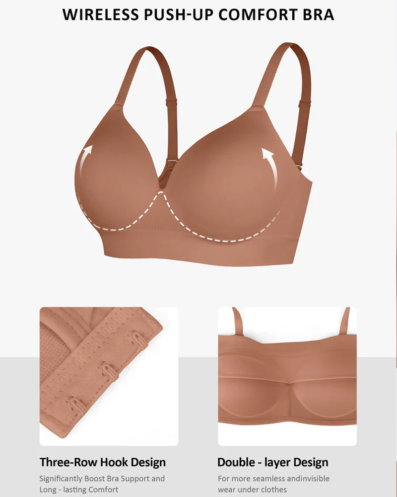 Brassiere sin alambres, acolchado, en color sólido, cómodo y sin costuras para mujer