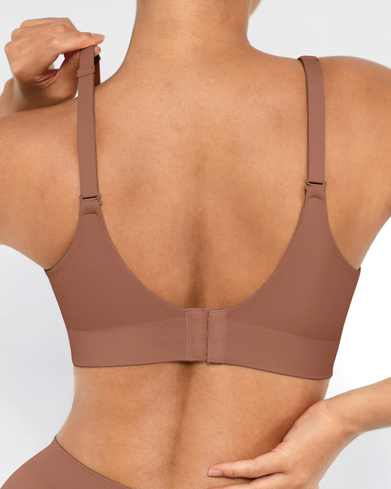 Brassiere sin alambres, acolchado, en color sólido, cómodo y sin costuras para mujer