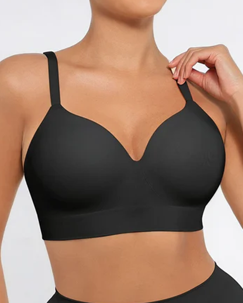 Brassiere sin alambres, acolchado, en color sólido, cómodo y sin costuras para mujer