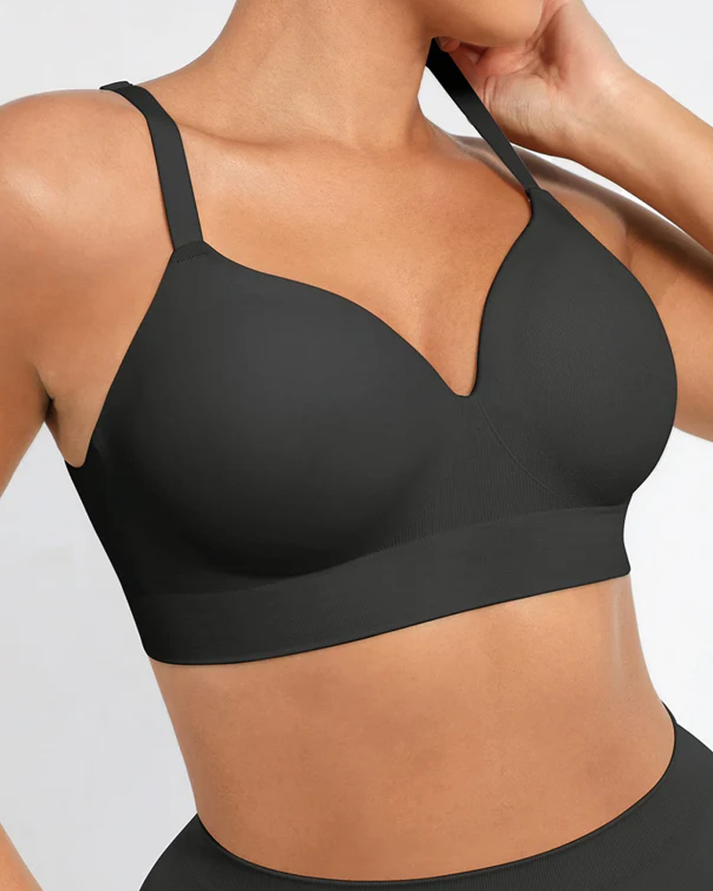 Brassiere sin alambres, acolchado, en color sólido, cómodo y sin costuras para mujer