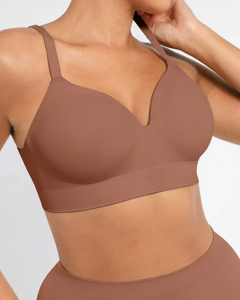 Brassiere sin alambres, acolchado, en color sólido, cómodo y sin costuras para mujer
