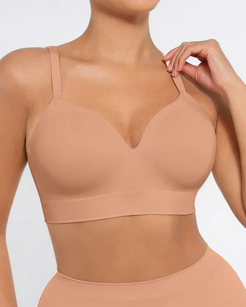 Brassiere sin alambres, acolchado, en color sólido, cómodo y sin costuras para mujer