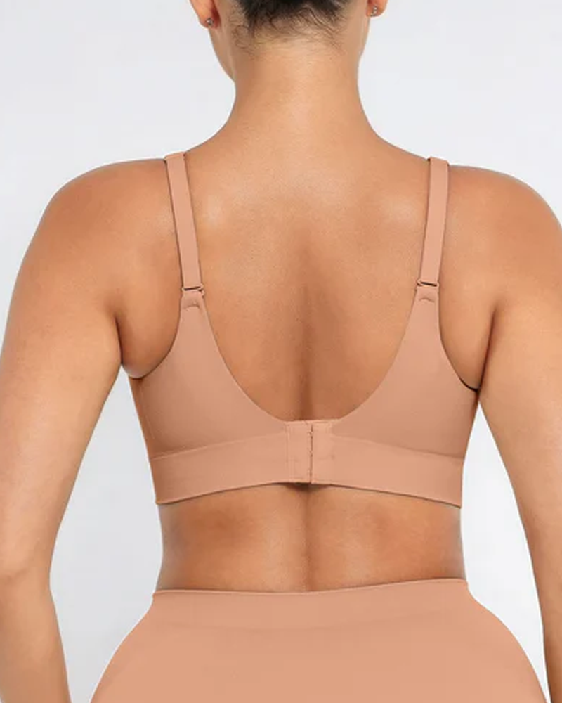 Brassiere sin alambres, acolchado, en color sólido, cómodo y sin costuras para mujer