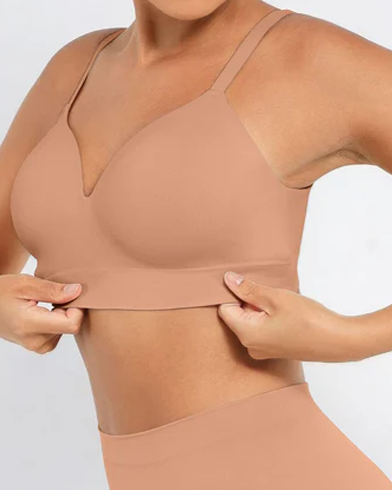 Brassiere sin alambres, acolchado, en color sólido, cómodo y sin costuras para mujer