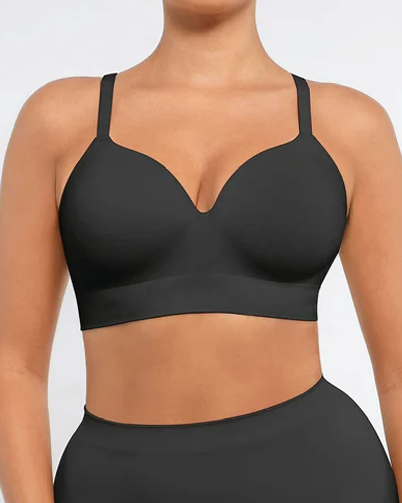 Brassiere sin alambres, acolchado, en color sólido, cómodo y sin costuras para mujer
