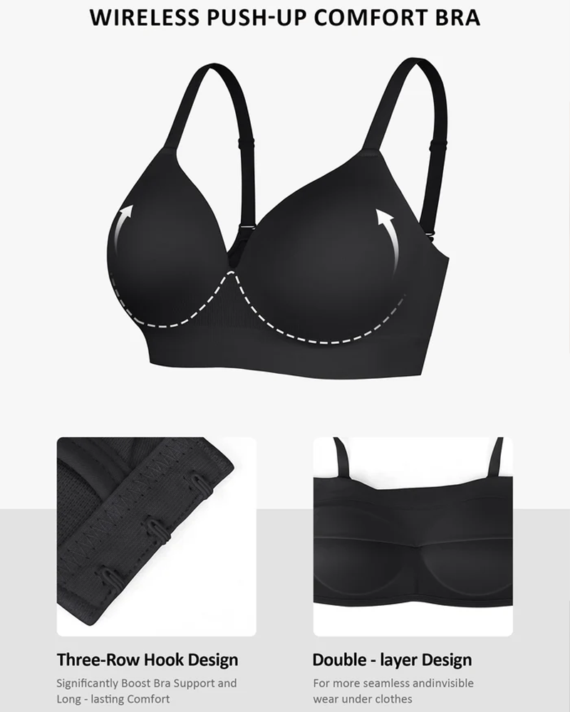 Brassiere sin alambres, acolchado, en color sólido, cómodo y sin costuras para mujer