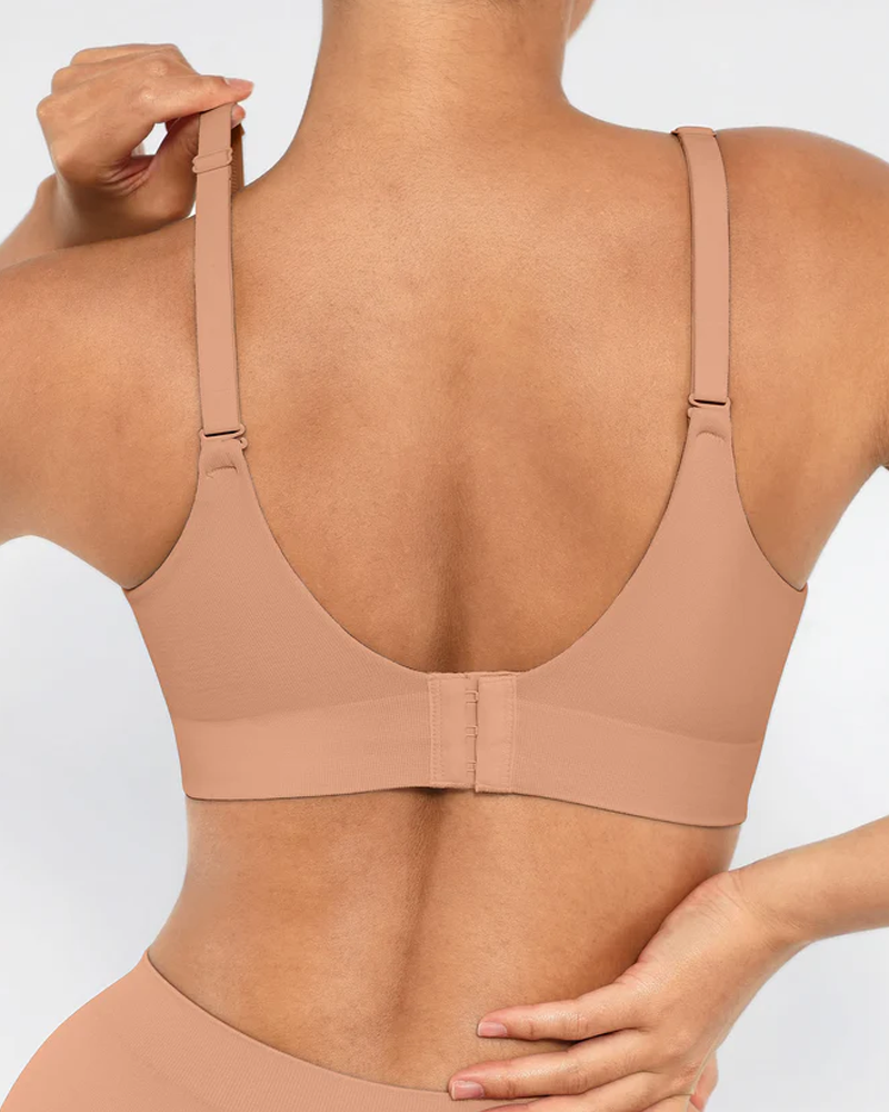 Brassiere sin alambres, acolchado, en color sólido, cómodo y sin costuras para mujer