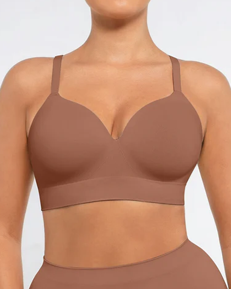 Brassiere sin alambres, acolchado, en color sólido, cómodo y sin costuras para mujer