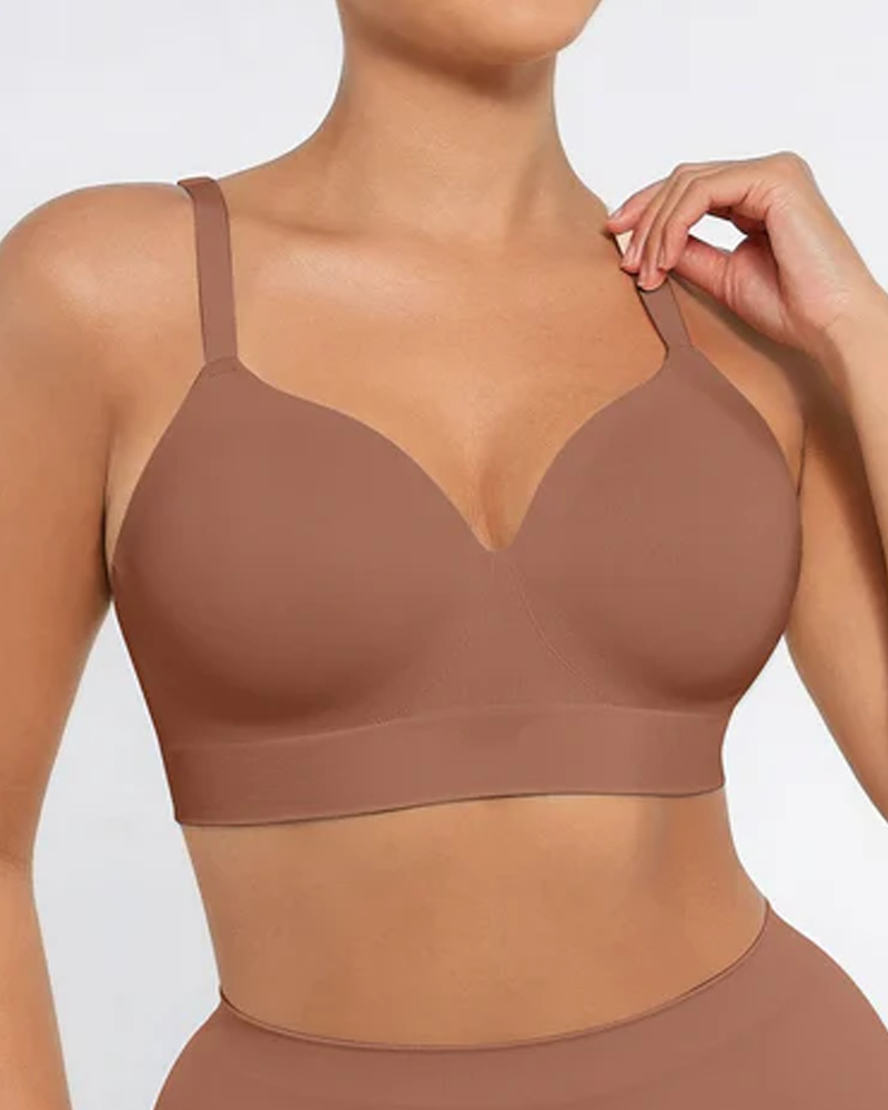 Brassiere sin alambres, acolchado, en color sólido, cómodo y sin costuras para mujer