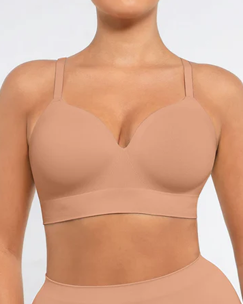 Brassiere sin alambres, acolchado, en color sólido, cómodo y sin costuras para mujer