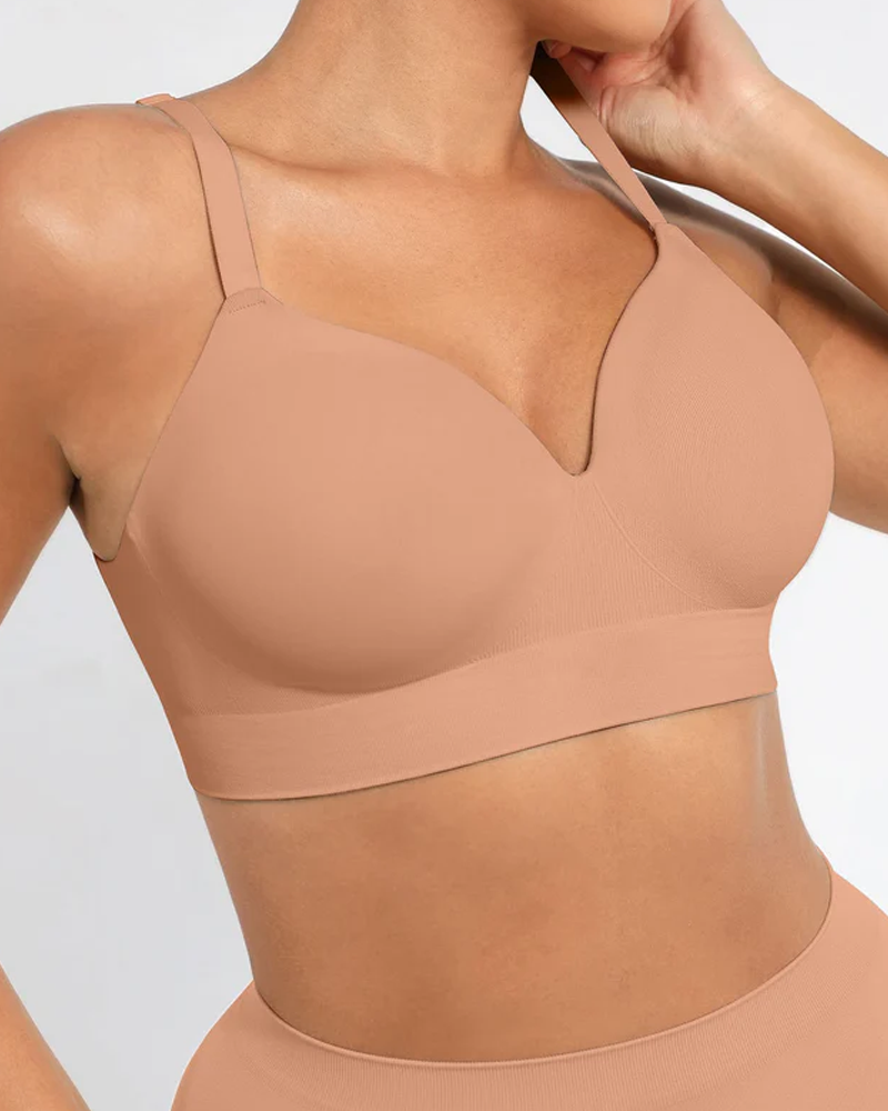 Brassiere sin alambres, acolchado, en color sólido, cómodo y sin costuras para mujer