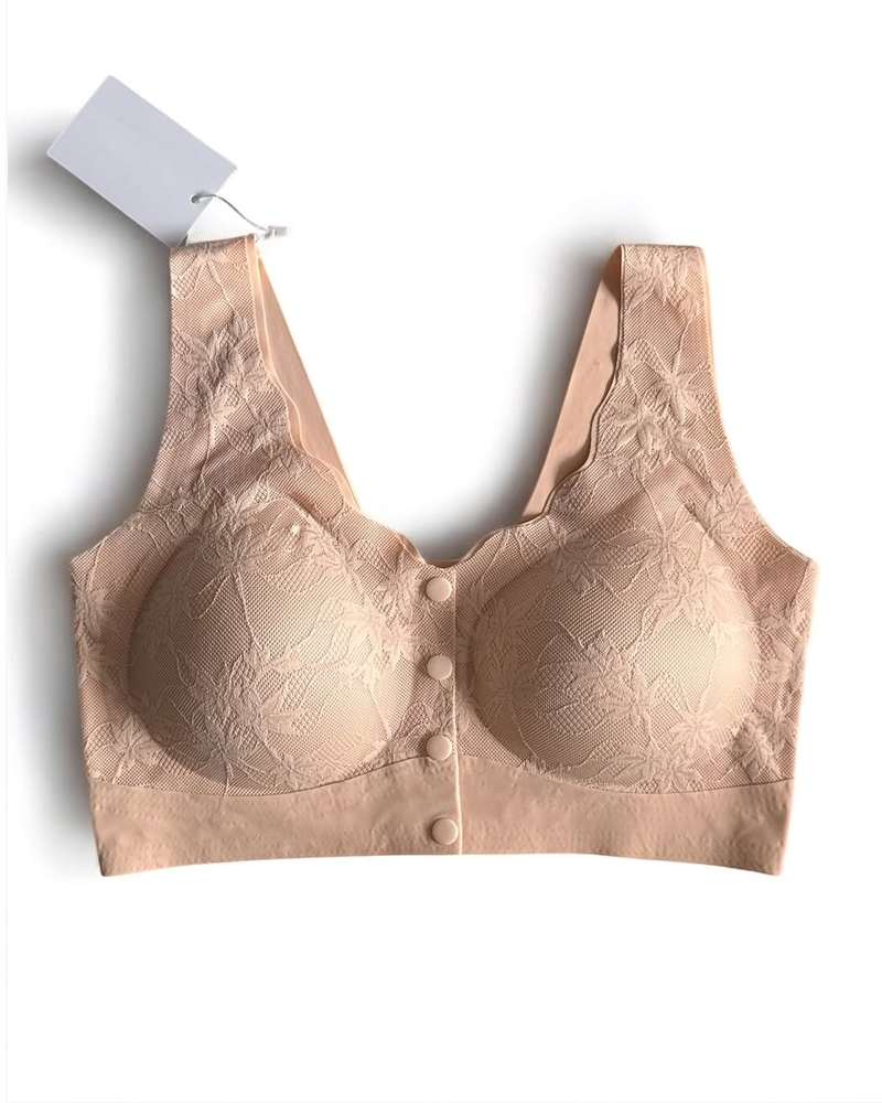 Sostén sin costuras con botón frontal y detalles de encaje para mujer