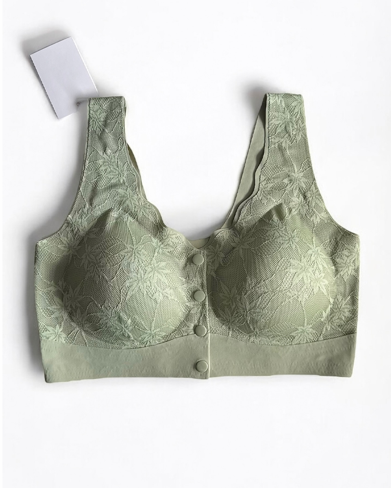 Sostén sin costuras con botón frontal y detalles de encaje para mujer