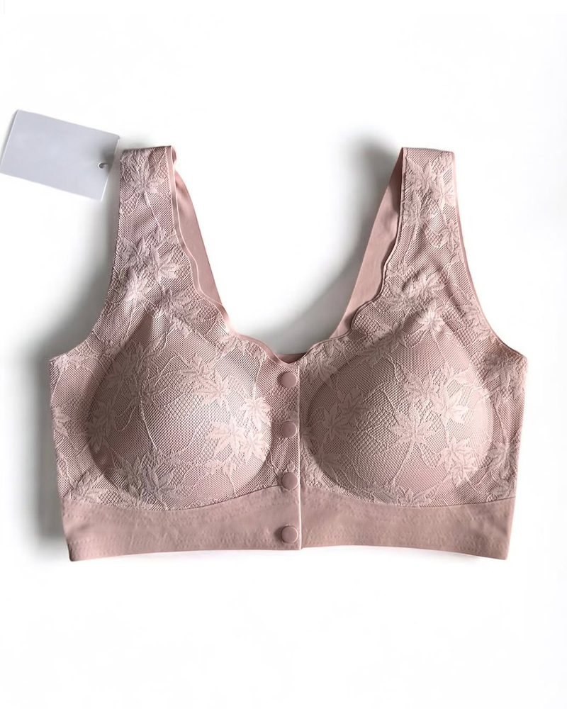 Sostén sin costuras con botón frontal y detalles de encaje para mujer