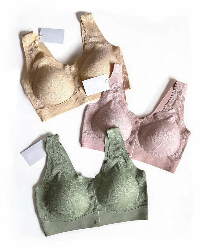 Sostén sin costuras con botón frontal y detalles de encaje para mujer