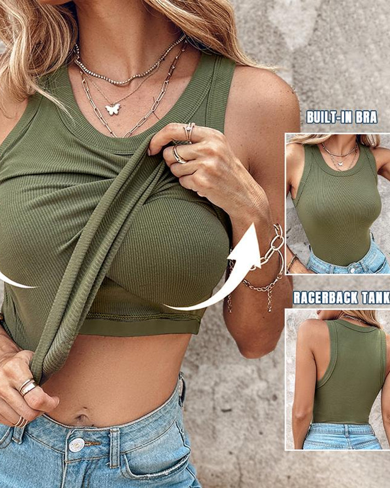 Top Sin Mangas de Cuello Redondo con Sujetador Integrado para Mujeres