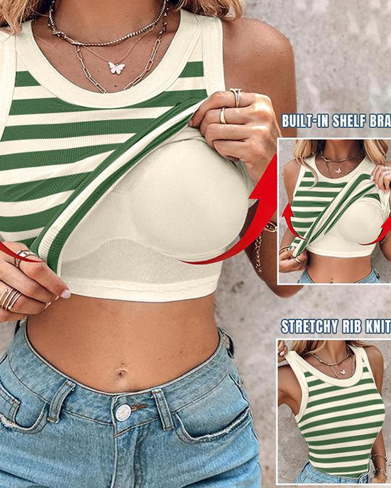 Top Sin Mangas de Cuello Redondo con Sujetador Integrado para Mujeres