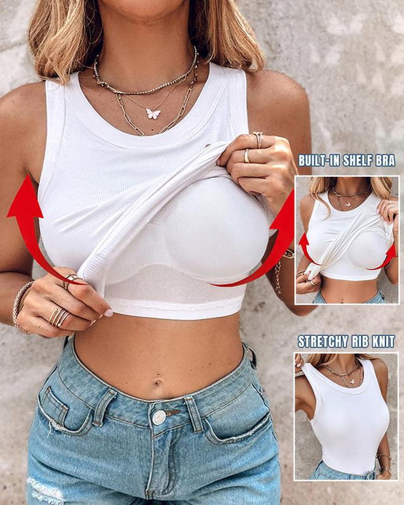 Top Sin Mangas de Cuello Redondo con Sujetador Integrado para Mujeres