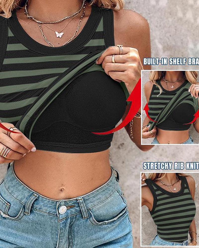 Top Sin Mangas de Cuello Redondo con Sujetador Integrado para Mujeres