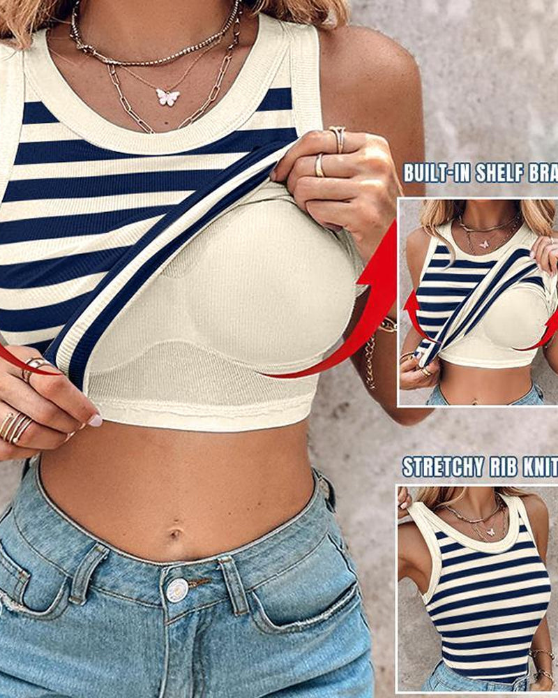 Top Sin Mangas de Cuello Redondo con Sujetador Integrado para Mujeres