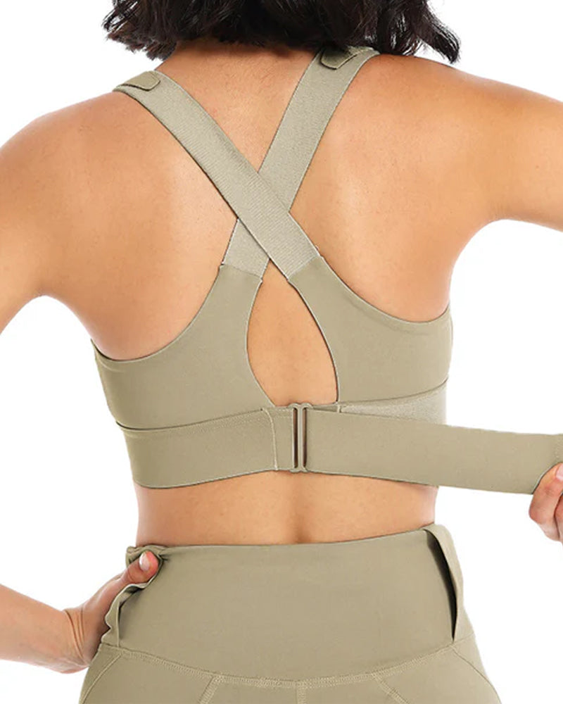 Sujetador Deportivo Corto para Mujer con Cierre Frontal, Alta Resistencia y Tirantes Ajustables en la Espalda