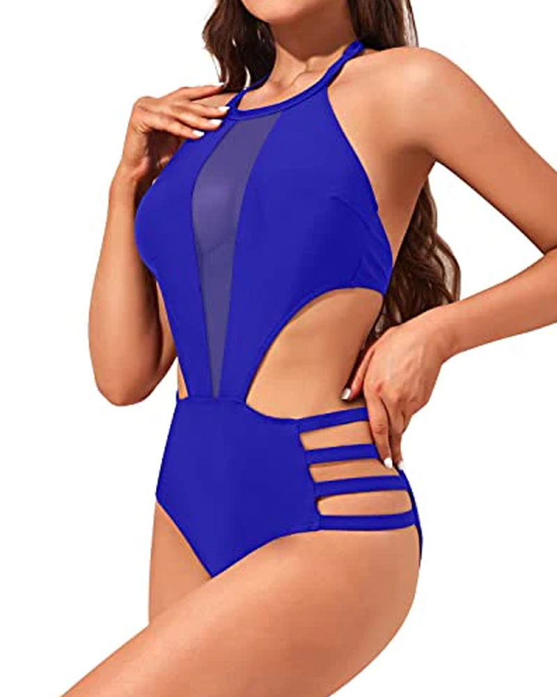 Sexy Traje de Baño de Una Pieza con Espalda Abierta y Cuello Redondo para Mujeres