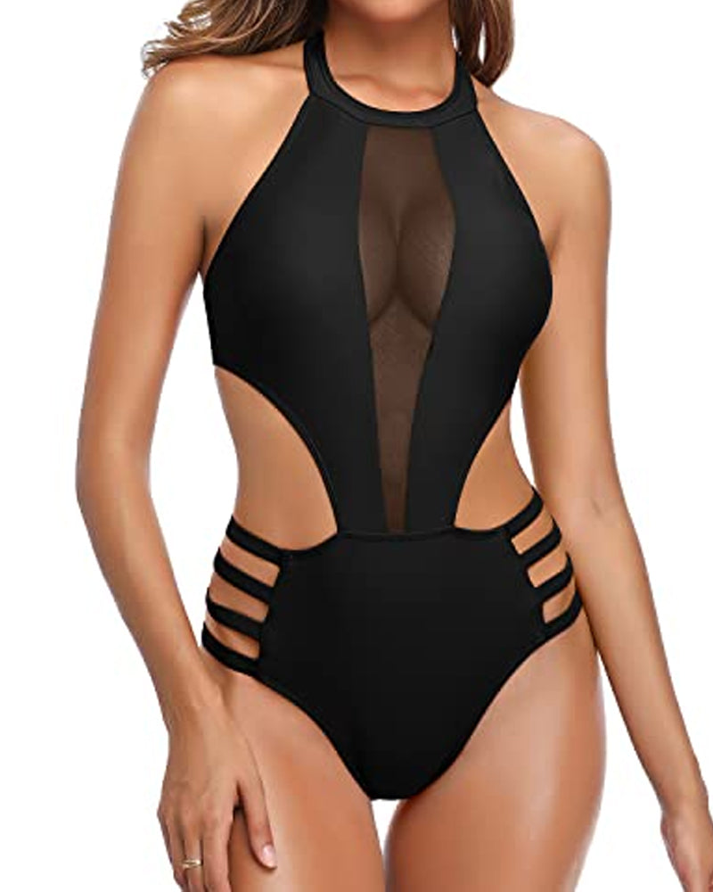 Sexy Traje de Baño de Una Pieza con Espalda Abierta y Cuello Redondo para Mujeres
