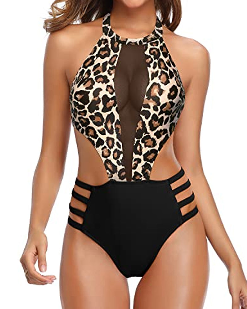 Sexy Traje de Baño de Una Pieza con Espalda Abierta y Cuello Redondo para Mujeres