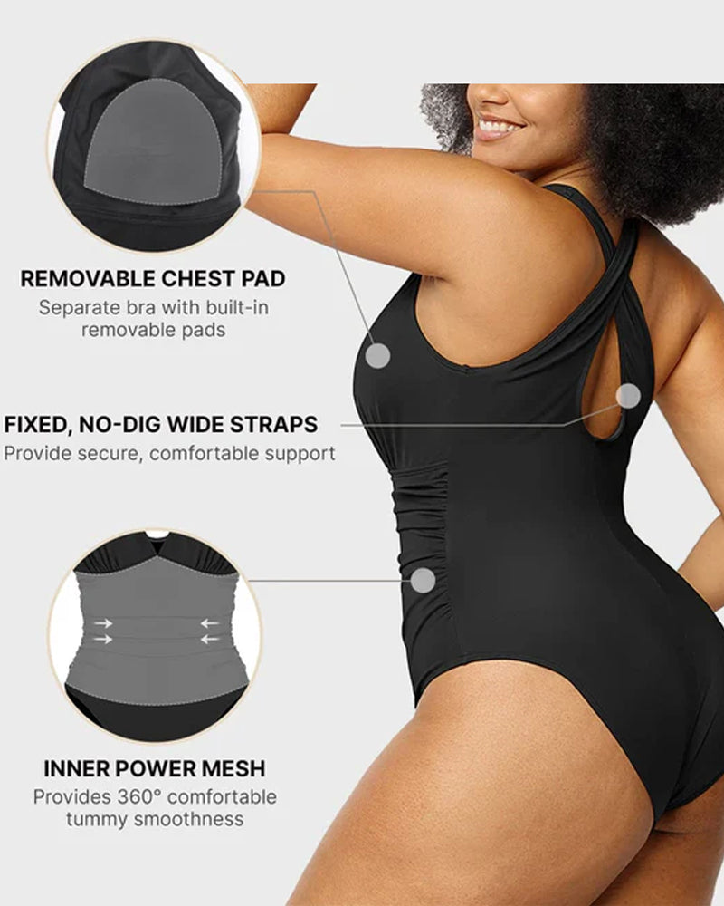 Sexy Traje de Baño de Una Pieza en Color Sólido con Corte Profundo en V para Vacaciones en la Playa