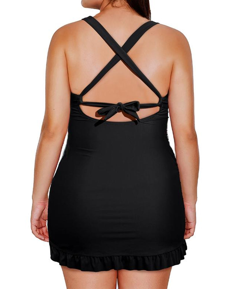 Traje de Baño de Una Pieza con Falda y Control de Barriga para Mujeres, Incluye Conjunto de Bañador