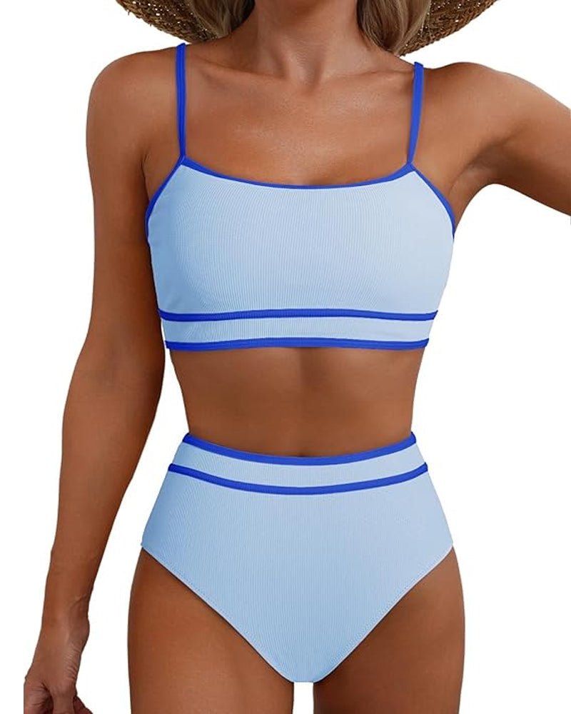 Bikini de Cintura Alta con Rayas para Mujeres