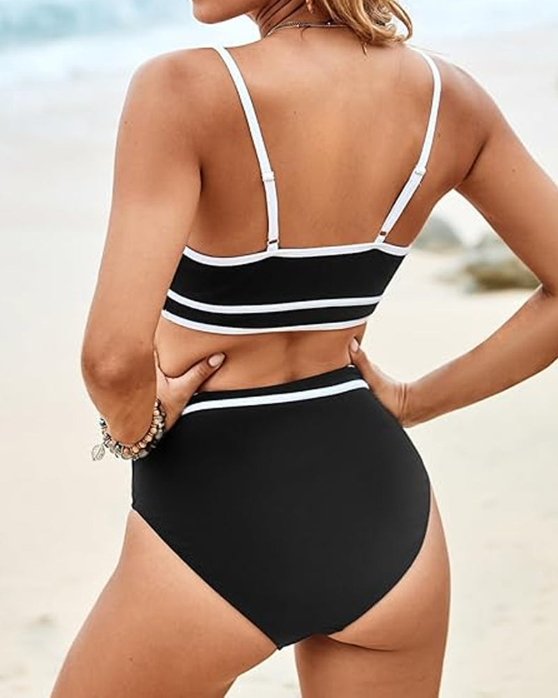Bikini de Cintura Alta con Rayas para Mujeres