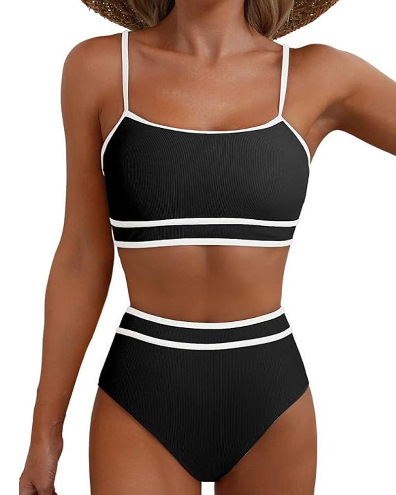 Bikini de Cintura Alta con Rayas para Mujeres