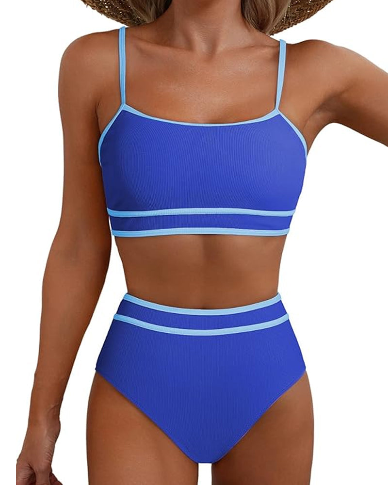 Bikini de Cintura Alta con Rayas para Mujeres