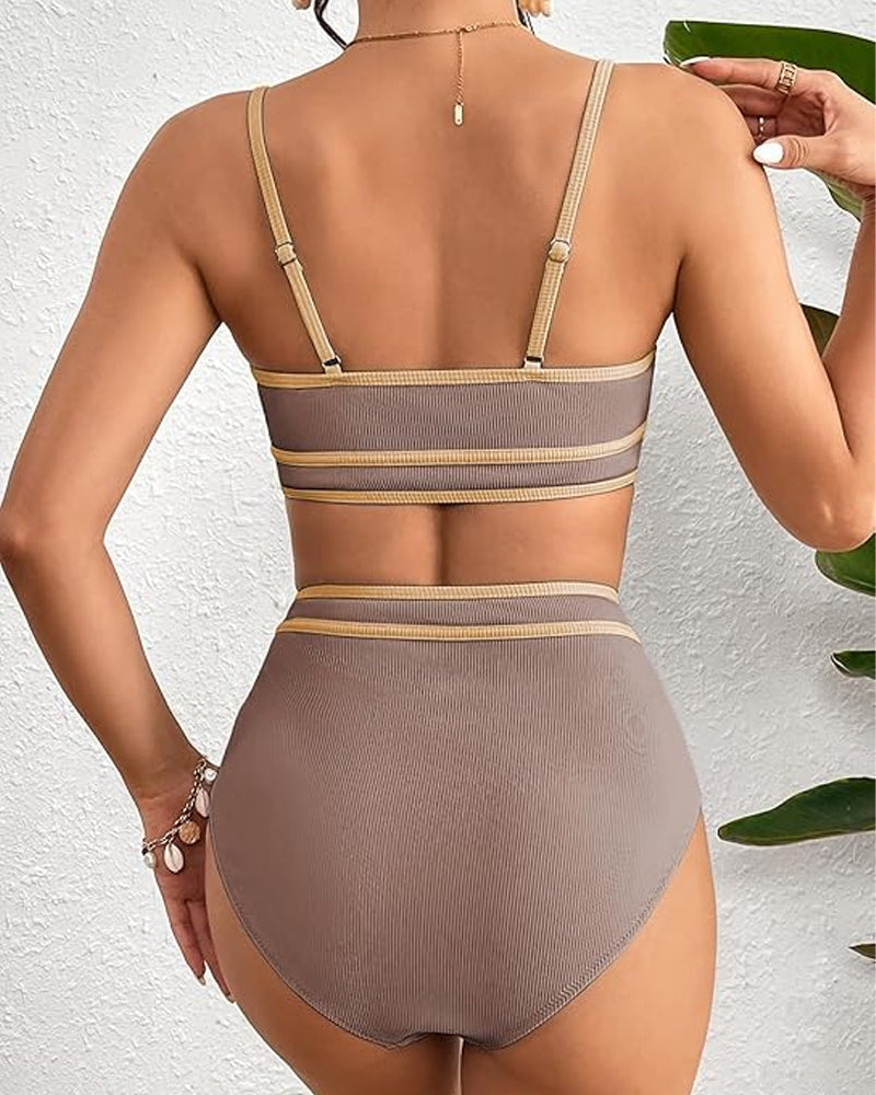 Bikini de Cintura Alta con Rayas para Mujeres