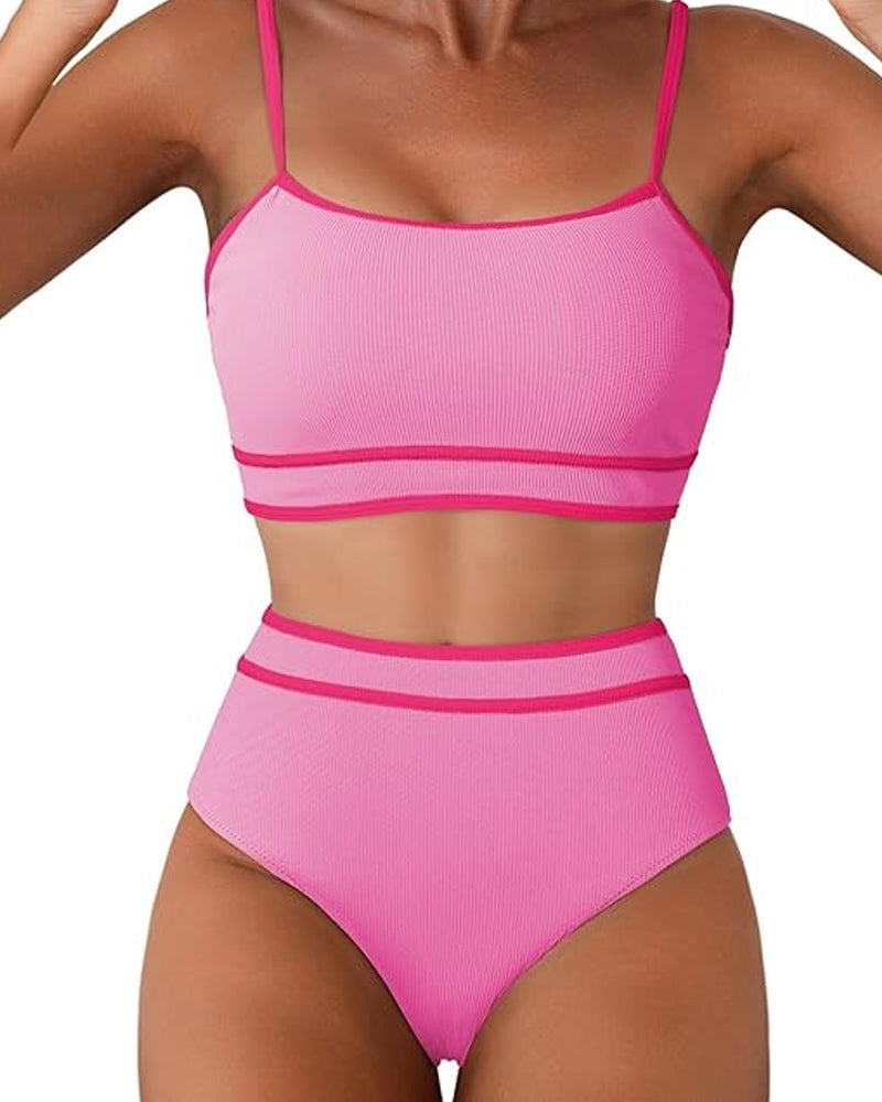 Bikini de Cintura Alta con Rayas para Mujeres