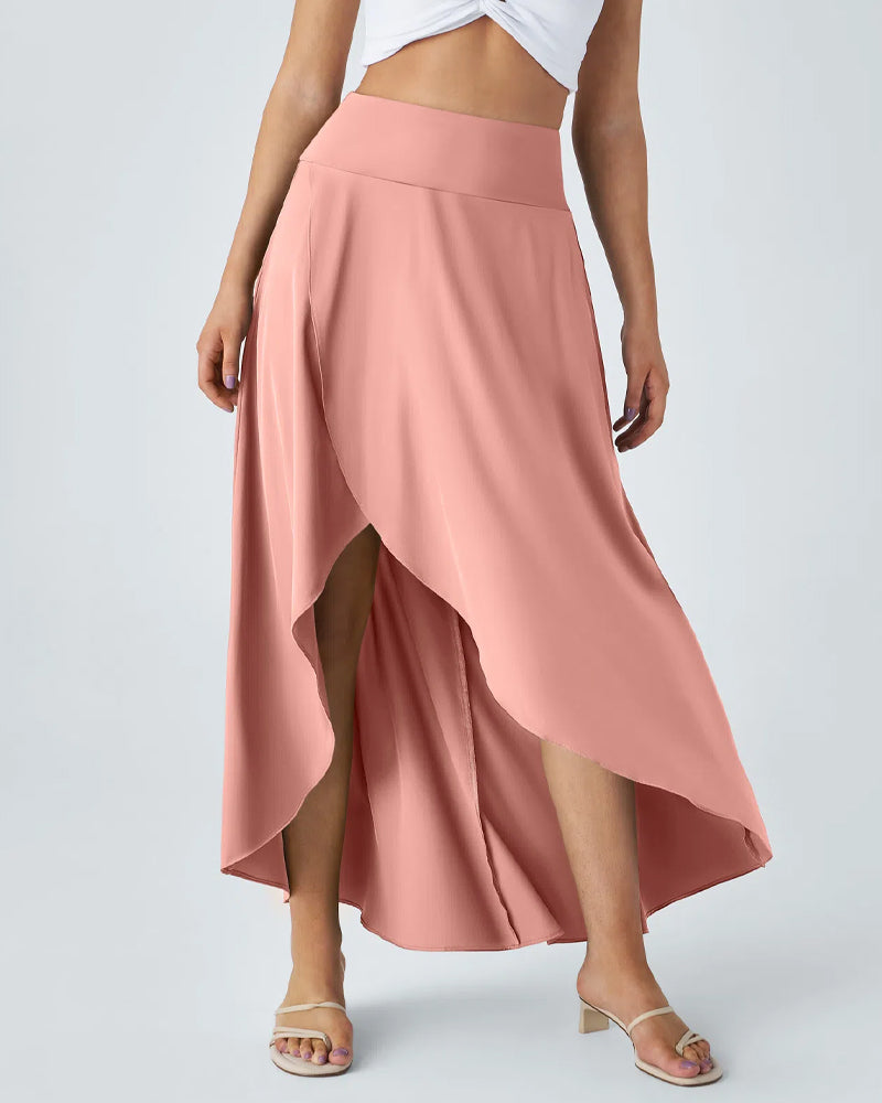 Falda Larga Elegante 2 en 1 con Cintura Alta y Volantes Irregulares de Secado Rápido para Vacaciones en la Playa