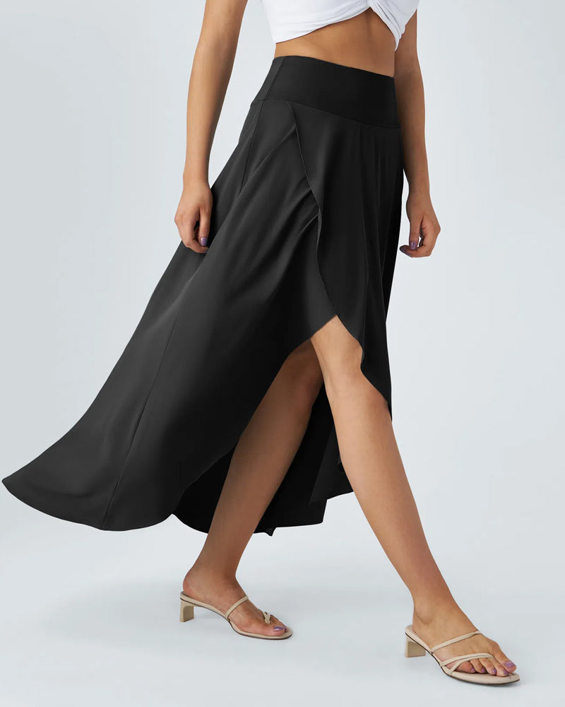 Falda Larga Elegante 2 en 1 con Cintura Alta y Volantes Irregulares de Secado Rápido para Vacaciones en la Playa