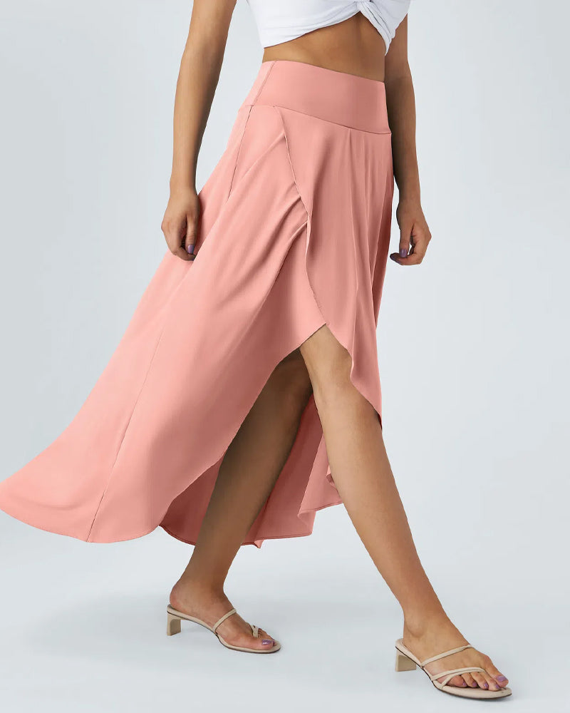 Falda Larga Elegante 2 en 1 con Cintura Alta y Volantes Irregulares de Secado Rápido para Vacaciones en la Playa